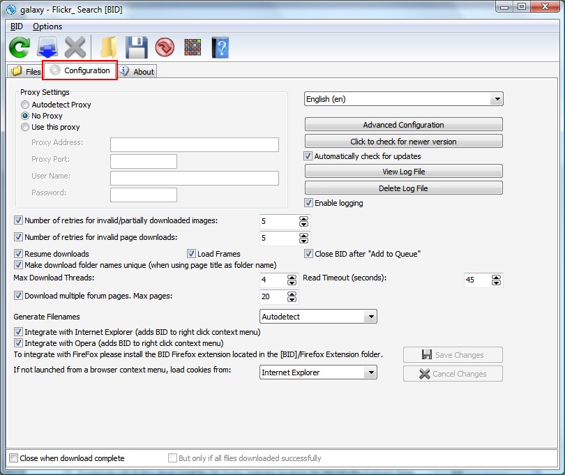 BID Configuration tab